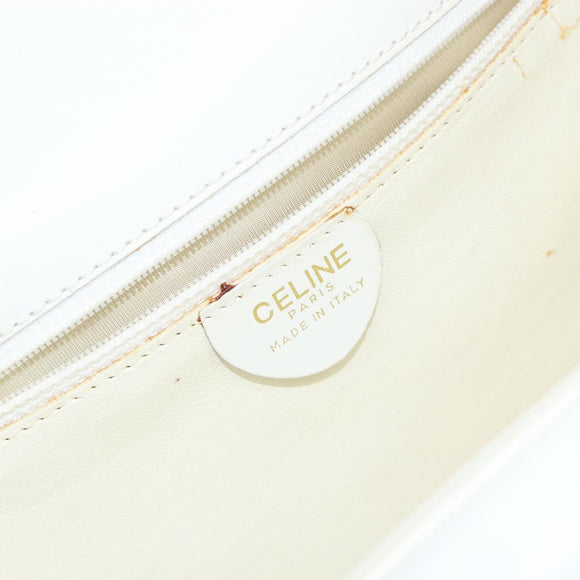 CELINE Hand Bag Leather White Gold Auth 146638