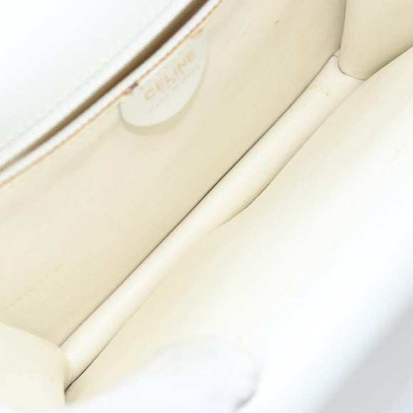 CELINE Hand Bag Leather White Gold Auth 146638