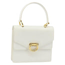 CELINE Hand Bag Leather White Gold Auth 146638-1