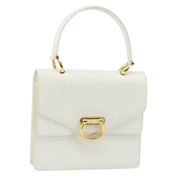 CELINE Hand Bag Leather White Gold Auth 146638