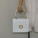 CELINE Hand Bag Leather White Gold Auth 146638-23