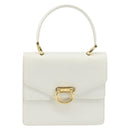 CELINE Hand Bag Leather White Gold Auth 146638-13