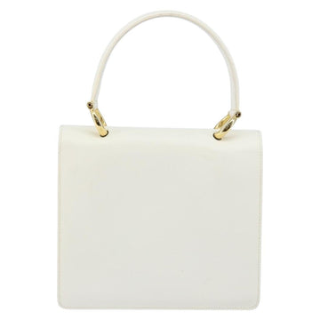 CELINE Hand Bag Leather White Gold Auth 146638 - 0