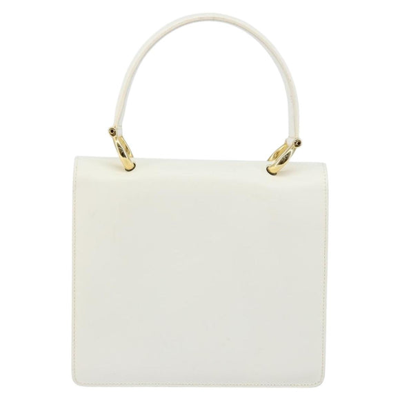 CELINE Hand Bag Leather White Gold Auth 146638