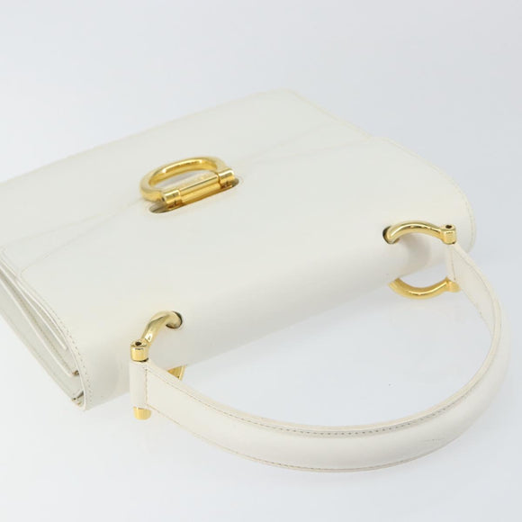 CELINE Hand Bag Leather White Gold Auth 146638