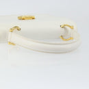 CELINE Hand Bag Leather White Gold Auth 146638-7