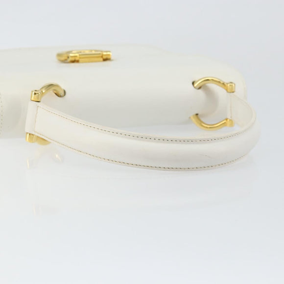 CELINE Hand Bag Leather White Gold Auth 146638