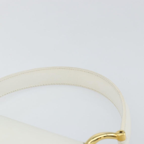 CELINE Hand Bag Leather White Gold Auth 146638