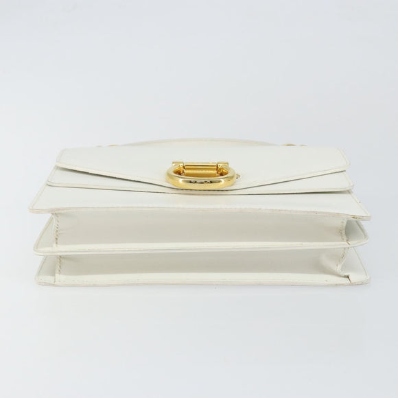 CELINE Hand Bag Leather White Gold Auth 146638