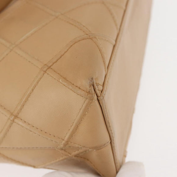 CHANEL Bicolore Shoulder Bag Lamb Skin Beige Silver CC Auth 146639