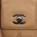 CHANEL Bicolore Shoulder Bag Lamb Skin Beige Silver CC Auth 146639-17