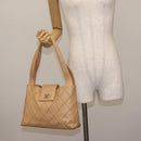 CHANEL Bicolore Shoulder Bag Lamb Skin Beige Silver CC Auth 146639-26