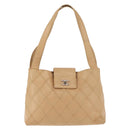 CHANEL Bicolore Shoulder Bag Lamb Skin Beige Silver CC Auth 146639-13