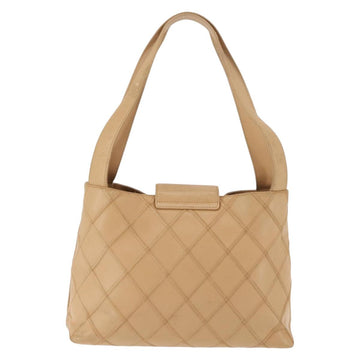 CHANEL Bicolore Shoulder Bag Lamb Skin Beige Silver CC Auth 146639 - 0