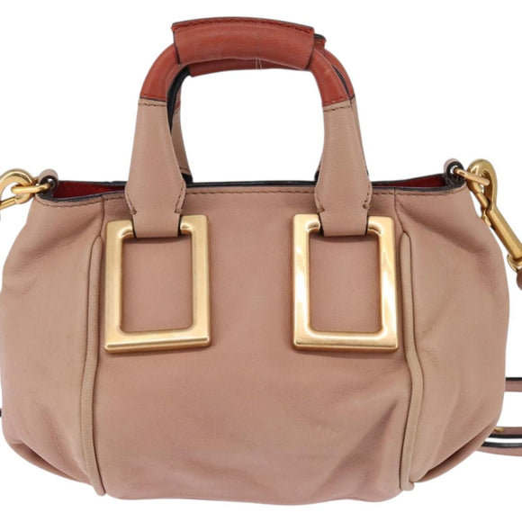Chloe Etel Hand Bag Leather 2way Pink Gold Auth 146649