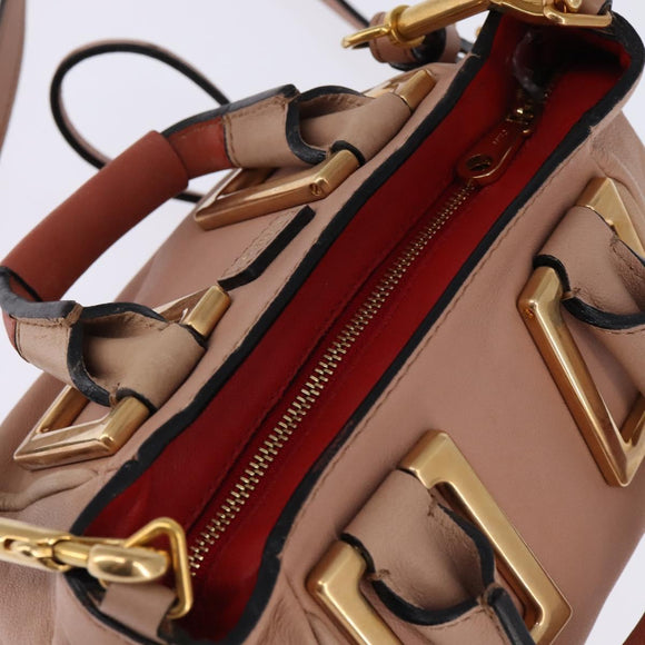 Chloe Etel Hand Bag Leather 2way Pink Gold Auth 146649