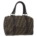 FENDI Zucca Canvas Hand Bag Black Brown Auth 146650-1