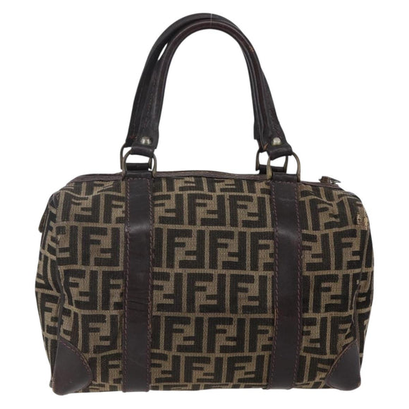 FENDI Zucca Canvas Hand Bag Black Brown Auth 146650