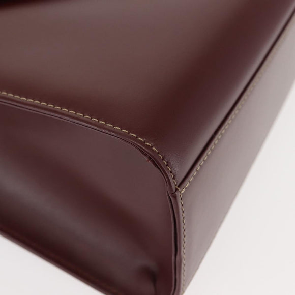 CARTIER Hand Bag Leather Bordeaux Gold Auth 146656