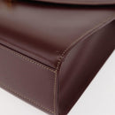 CARTIER Hand Bag Leather Bordeaux Gold Auth 146656-14