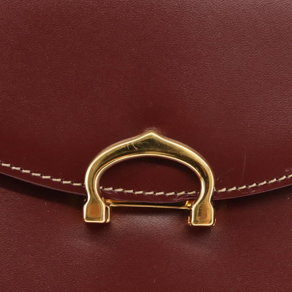 CARTIER Hand Bag Leather Bordeaux Gold Auth 146656