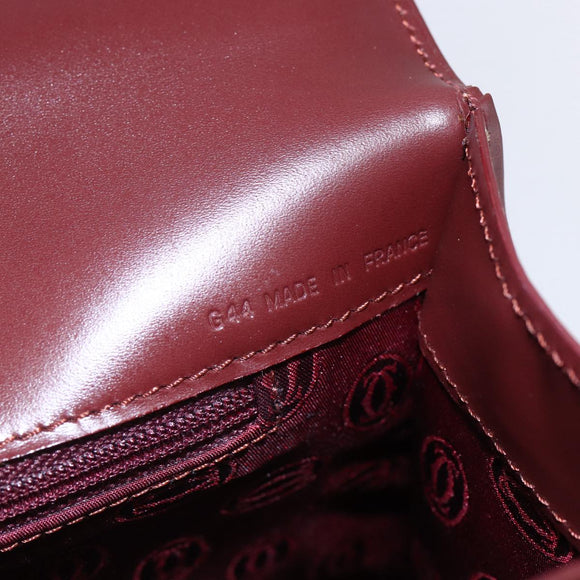 CARTIER Hand Bag Leather Bordeaux Gold Auth 146656