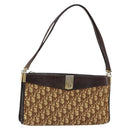 Christian Dior Trotter Canvas Shoulder Bag Brown Gold Auth 146664-1