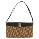 Christian Dior Trotter Canvas Shoulder Bag Brown Gold Auth 146664-13