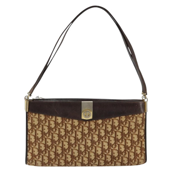 Christian Dior Trotter Canvas Shoulder Bag Brown Gold Auth 146664