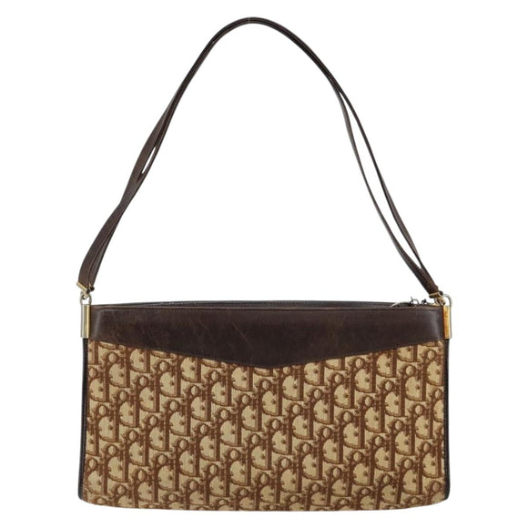 Christian Dior Trotter Canvas Shoulder Bag Brown Gold Auth 146664