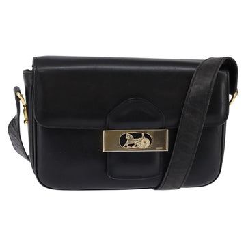CELINE Horse Carriage Shoulder Bag Leather Vintage Black Gold Auth 146665