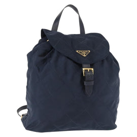 PRADA Backpack Nylon Navy Gold Auth 146671
