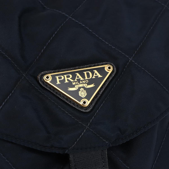 PRADA Backpack Nylon Navy Gold Auth 146671
