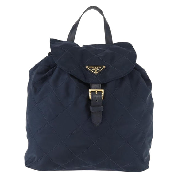 PRADA Backpack Nylon Navy Gold Auth 146671