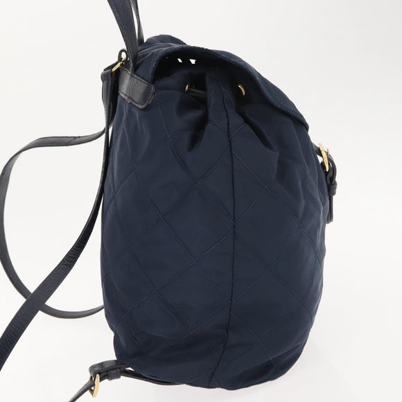 PRADA Backpack Nylon Navy Gold Auth 146671