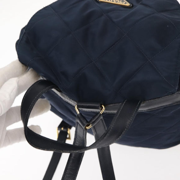 PRADA Backpack Nylon Navy Gold Auth 146671