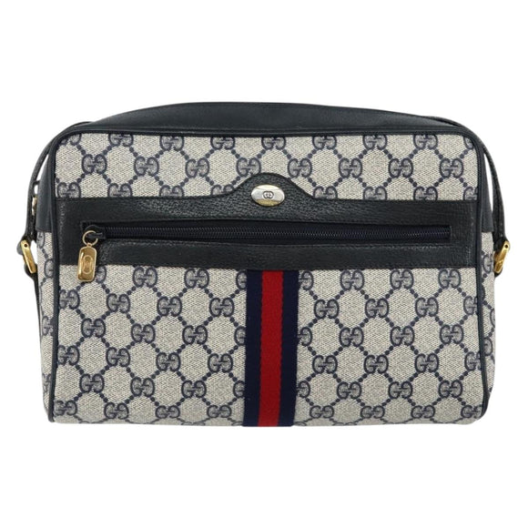 GUCCI GG Supreme Sherry Line Shoulder Bag PVC Navy Red 56 02 005 Auth 146673