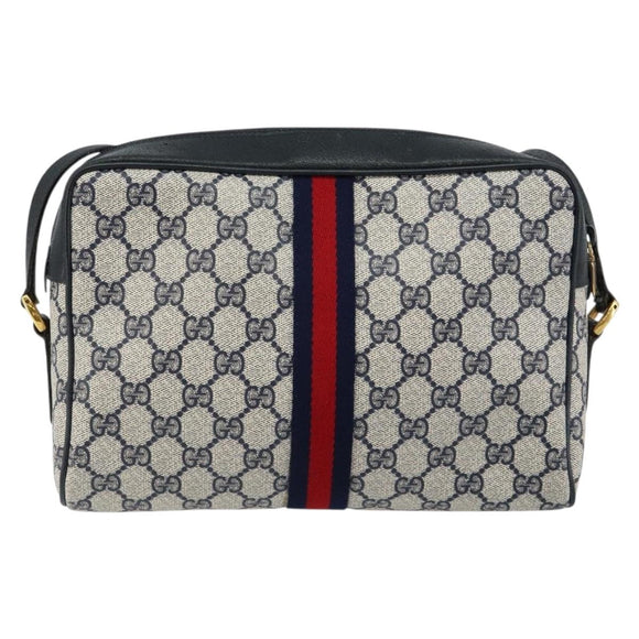 GUCCI GG Supreme Sherry Line Shoulder Bag PVC Navy Red 56 02 005 Auth 146673