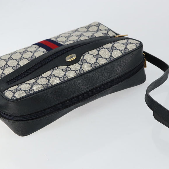 GUCCI GG Supreme Sherry Line Shoulder Bag PVC Navy Red 56 02 005 Auth 146673