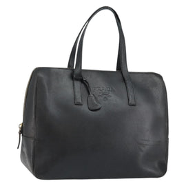 PRADA Hand Bag Safiano leather Black Gold Auth 146677