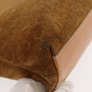 CELINE C Macadam Canvas Hand Bag Suede Brown Gold Auth 146684-9