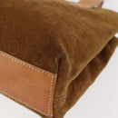 CELINE C Macadam Canvas Hand Bag Suede Brown Gold Auth 146684-14