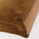 CELINE C Macadam Canvas Hand Bag Suede Brown Gold Auth 146684-15