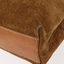 CELINE C Macadam Canvas Hand Bag Suede Brown Gold Auth 146684-16