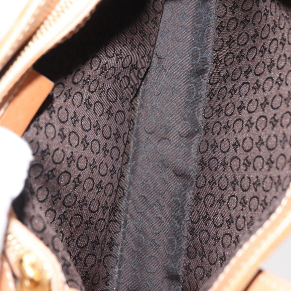 CELINE C Macadam Canvas Hand Bag Suede Brown Gold Auth 146684