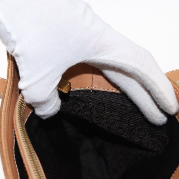 CELINE C Macadam Canvas Hand Bag Suede Brown Gold Auth 146684