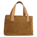 CELINE C Macadam Canvas Hand Bag Suede Brown Gold Auth 146684-1
