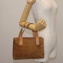 CELINE C Macadam Canvas Hand Bag Suede Brown Gold Auth 146684-23