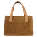 CELINE C Macadam Canvas Hand Bag Suede Brown Gold Auth 146684-13
