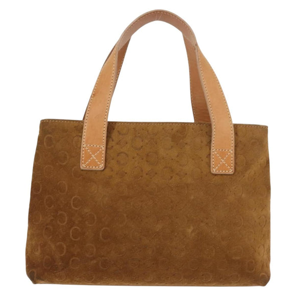 CELINE C Macadam Canvas Hand Bag Suede Brown Gold Auth 146684